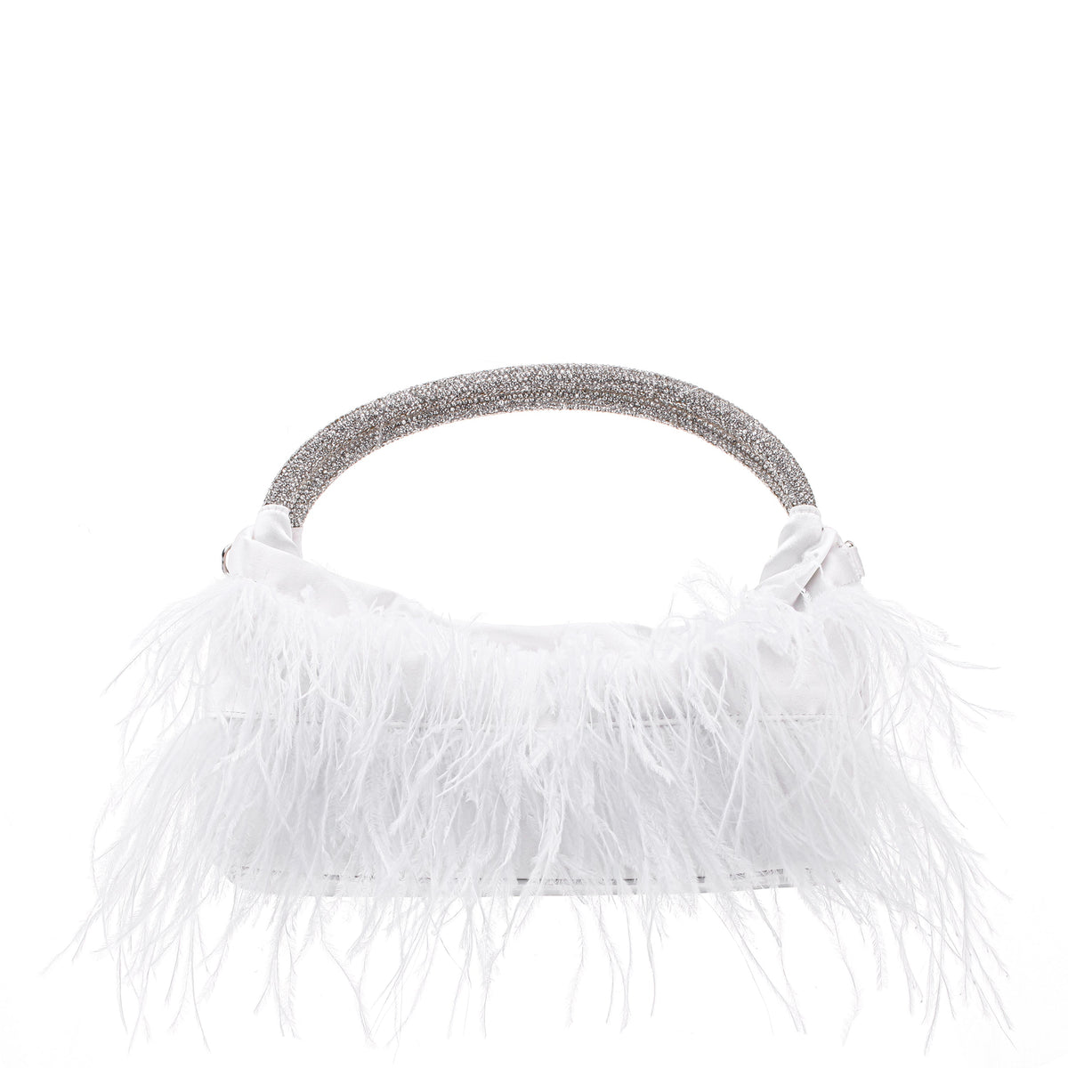 Nina Shoes Minnie White Crystal Handle Feather Pouch