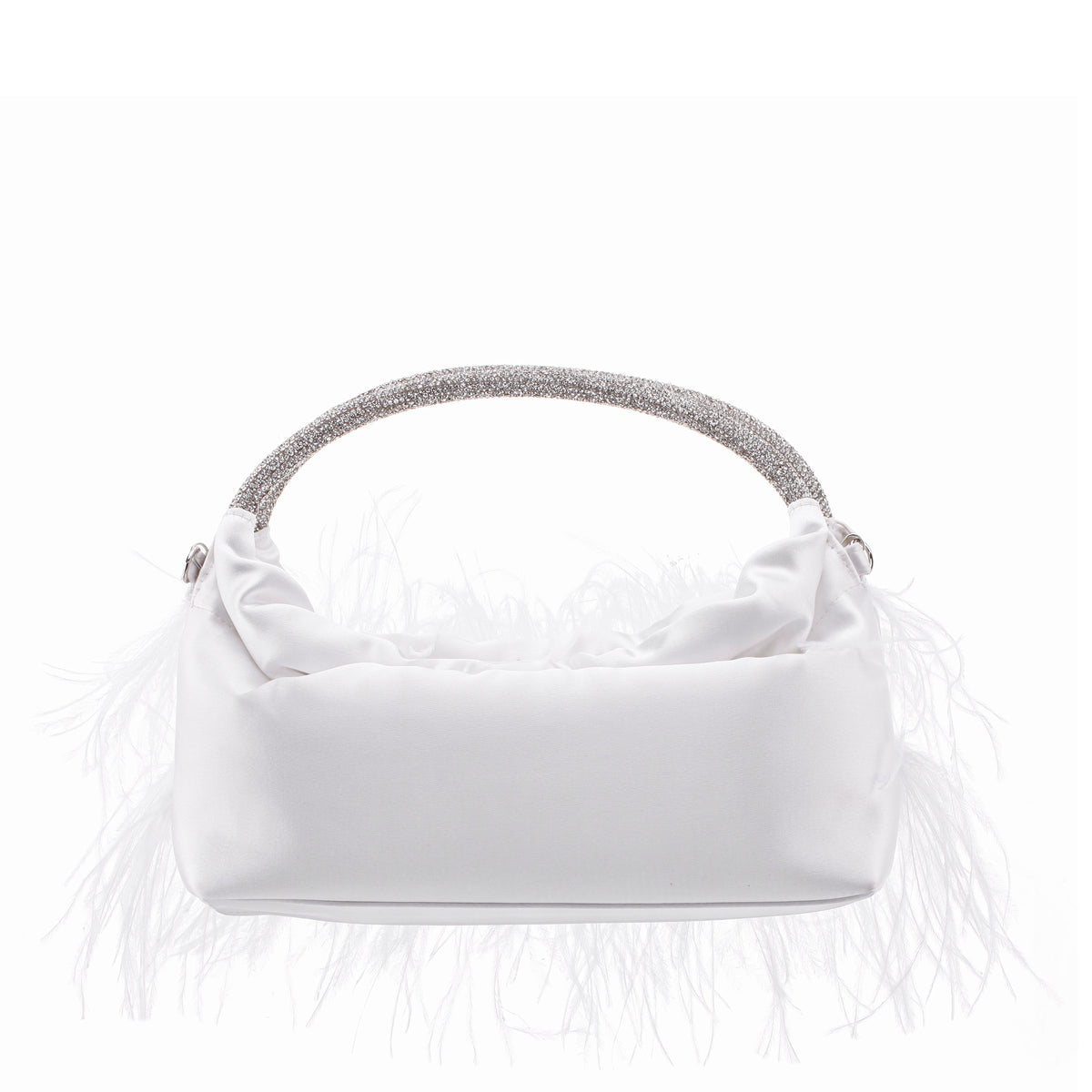 Nina Shoes Minnie White Crystal Handle Feather Pouch