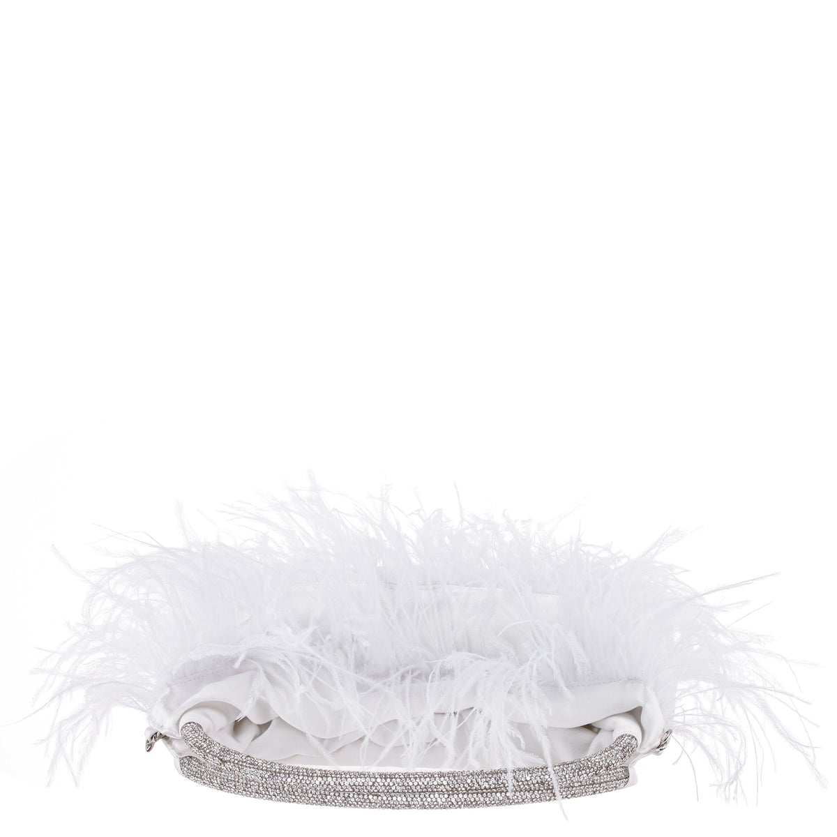 Nina Shoes Minnie White Crystal Handle Feather Pouch