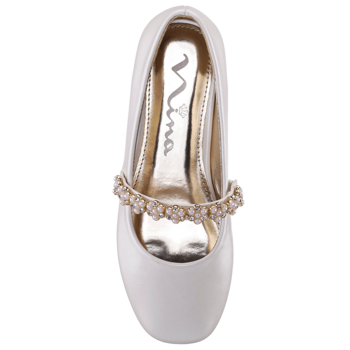 Nina Shoes Girls Joansie White Pearlized Ballet Dress Shoe