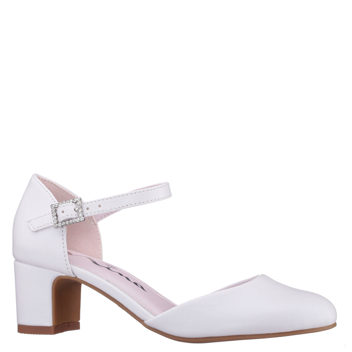 Nina Shoes Girls Macey White Smooth 2-Piece Heel