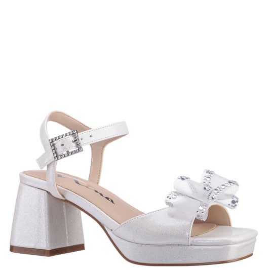 Nina Shoes Girls Aiza White Glitter Heel Platform Sandal