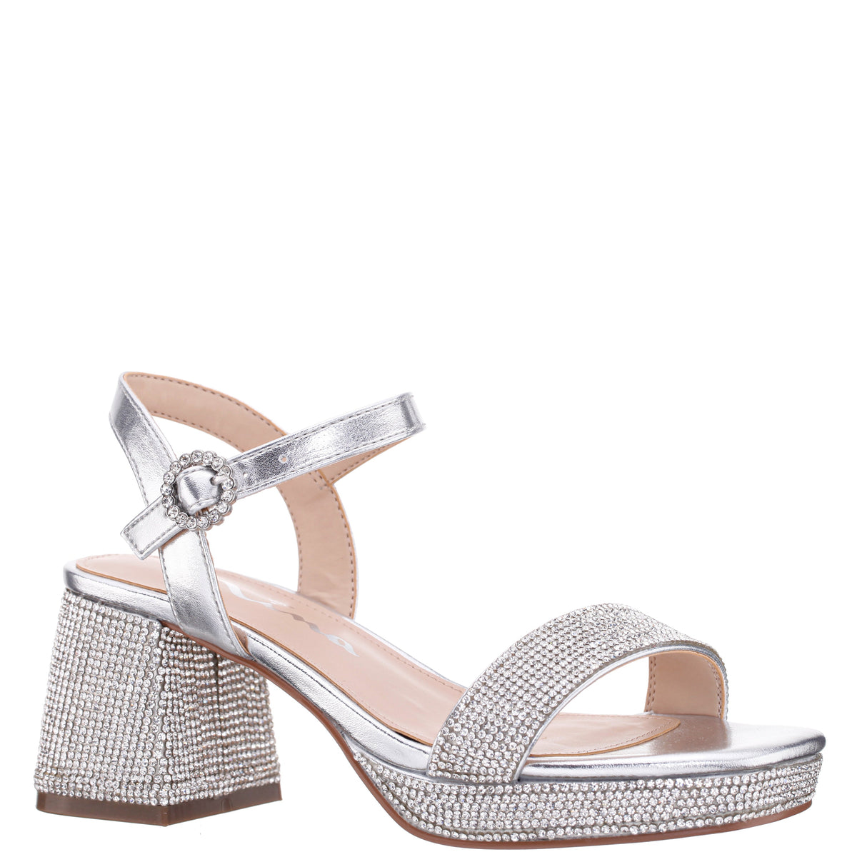 Nina Shoes Girls Marysol Silver Metallic Rhinestone Platform Dress Sandals