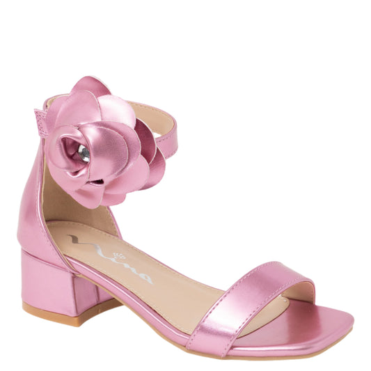 Nina Shoes Girls Mona Pink Metallic Block Heel Flower Sandals
