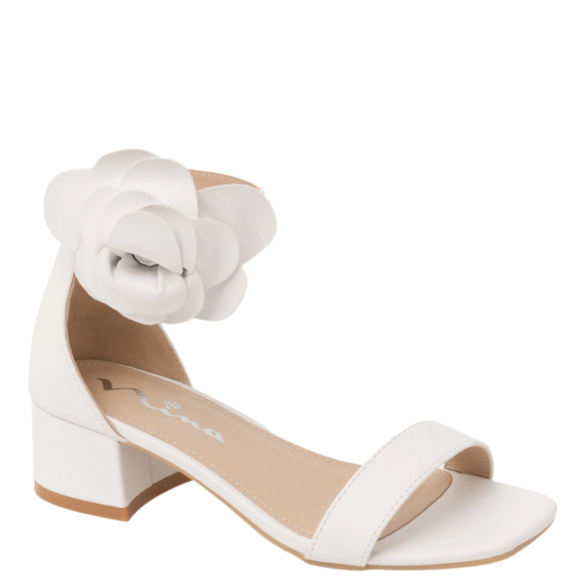 Nina Shoes Girls Mona White Block Heel Flower Sandals