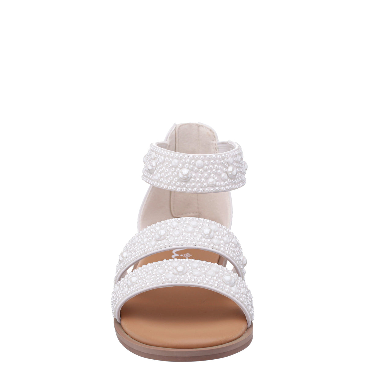 Nina Shoes Girls Analeigh White Zip Back Pearl Sandals