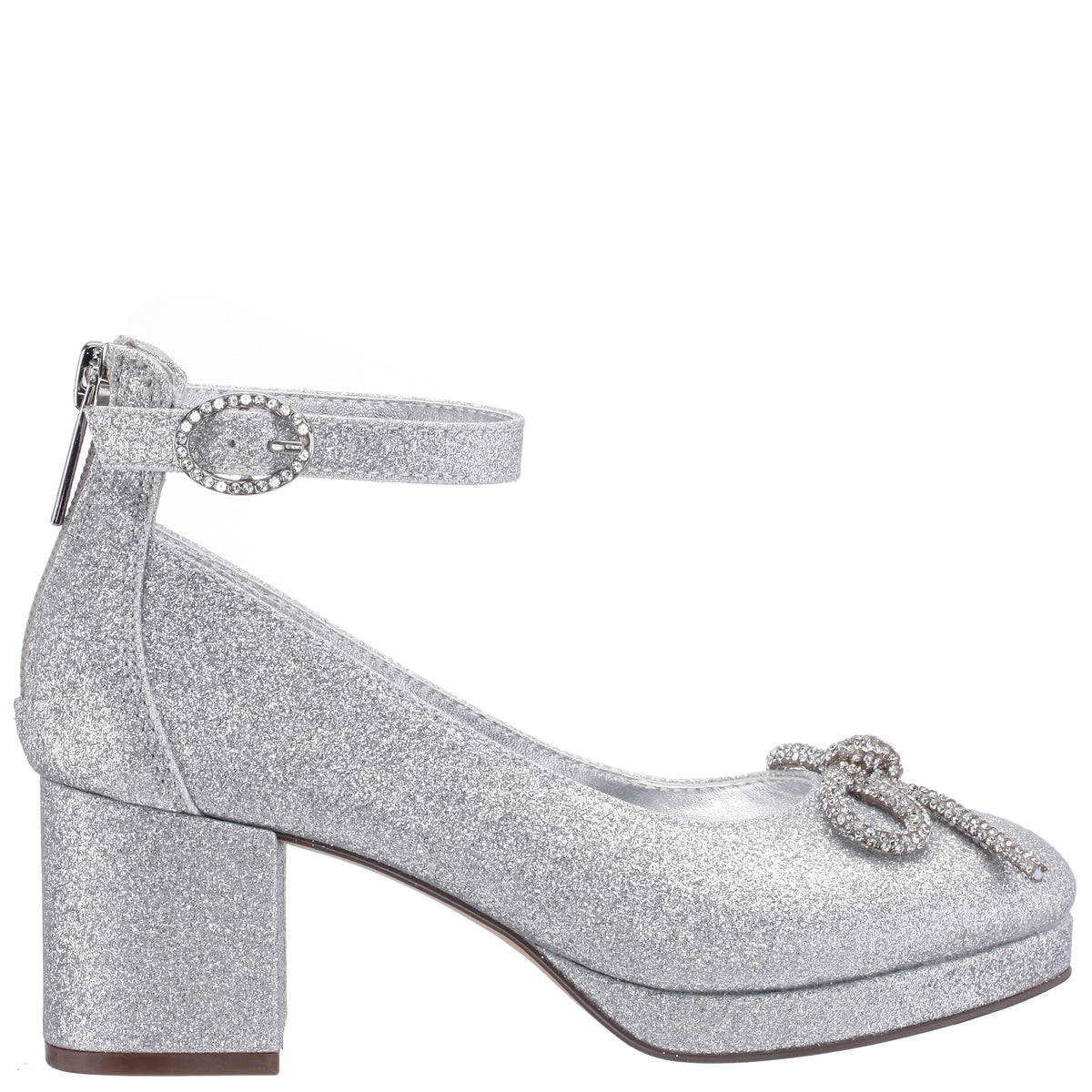 Nina Shoes Girls Daylin Silver Glitter Ankle Strap Dress Shoes