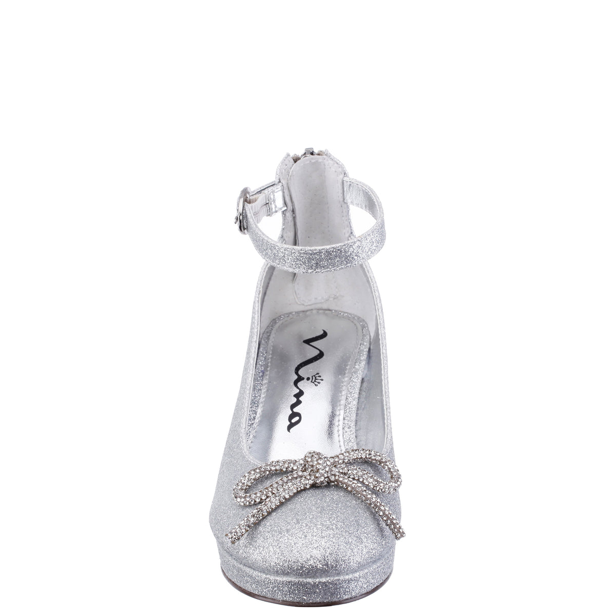 Nina Shoes Girls Daylin Silver Glitter Ankle Strap Dress Shoes