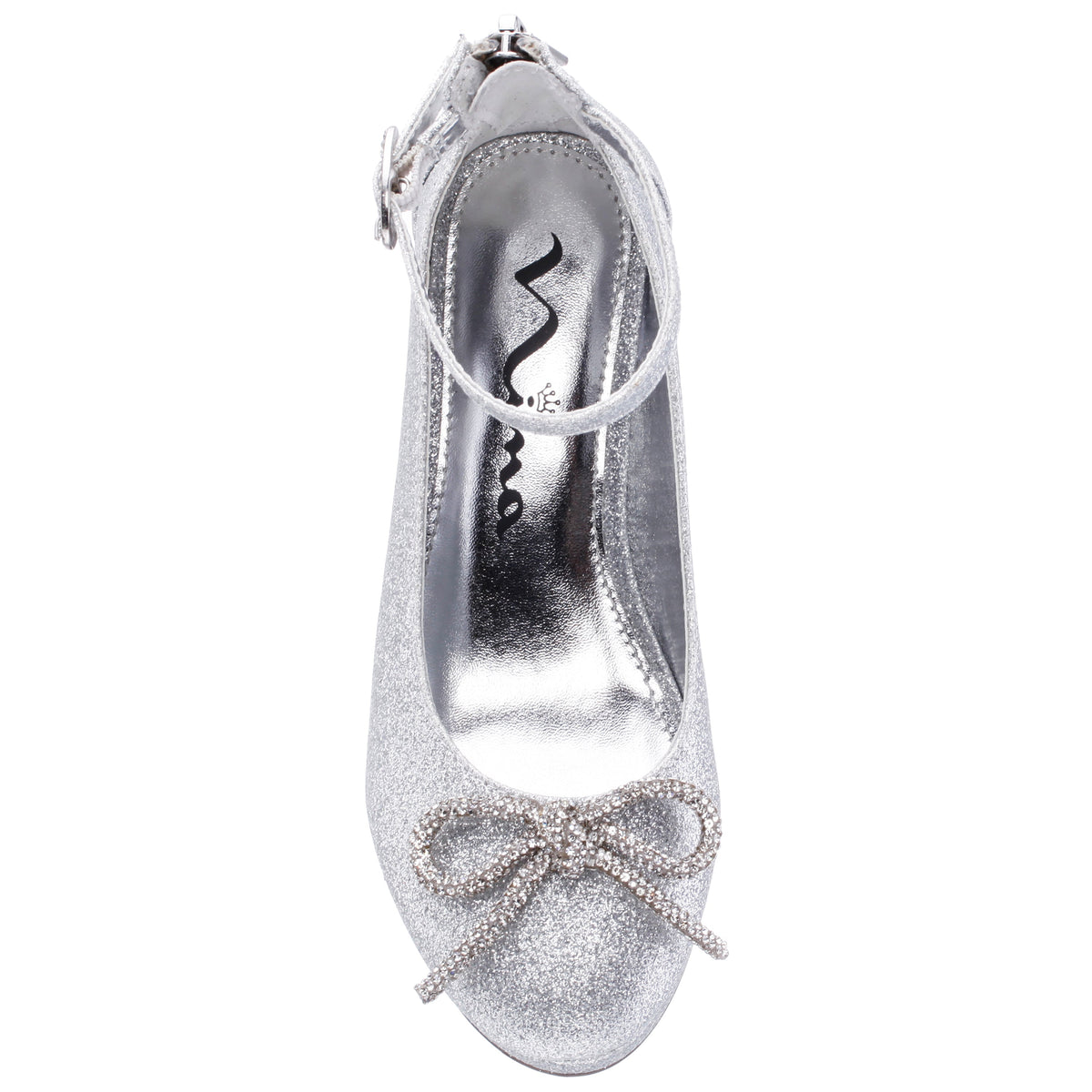 Nina Shoes Girls Daylin Silver Glitter Ankle Strap Dress Shoes