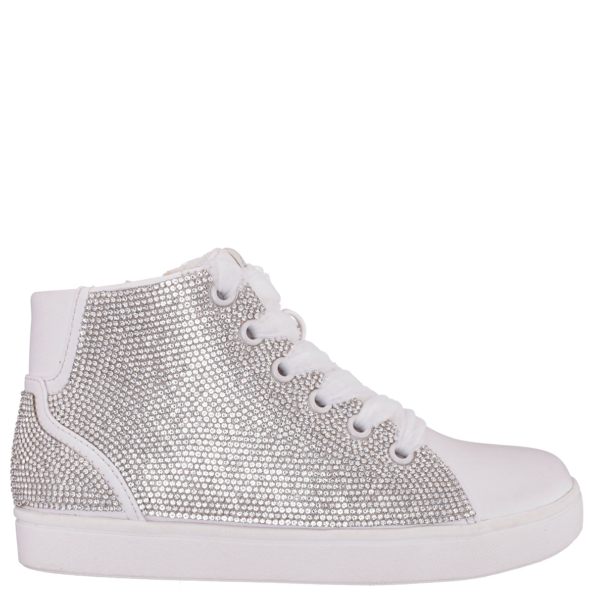 Nina Shoes Girls Kula White Crystal Side Zip High Top Sneaker
