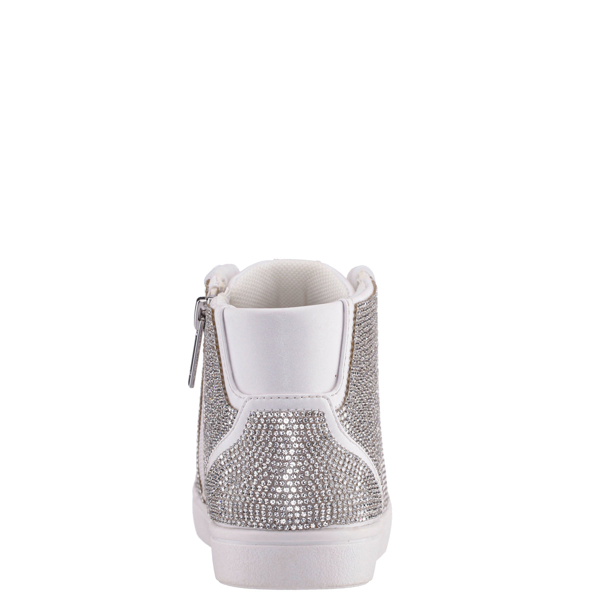 Nina Shoes Girls Kula White Crystal Side Zip High Top Sneaker
