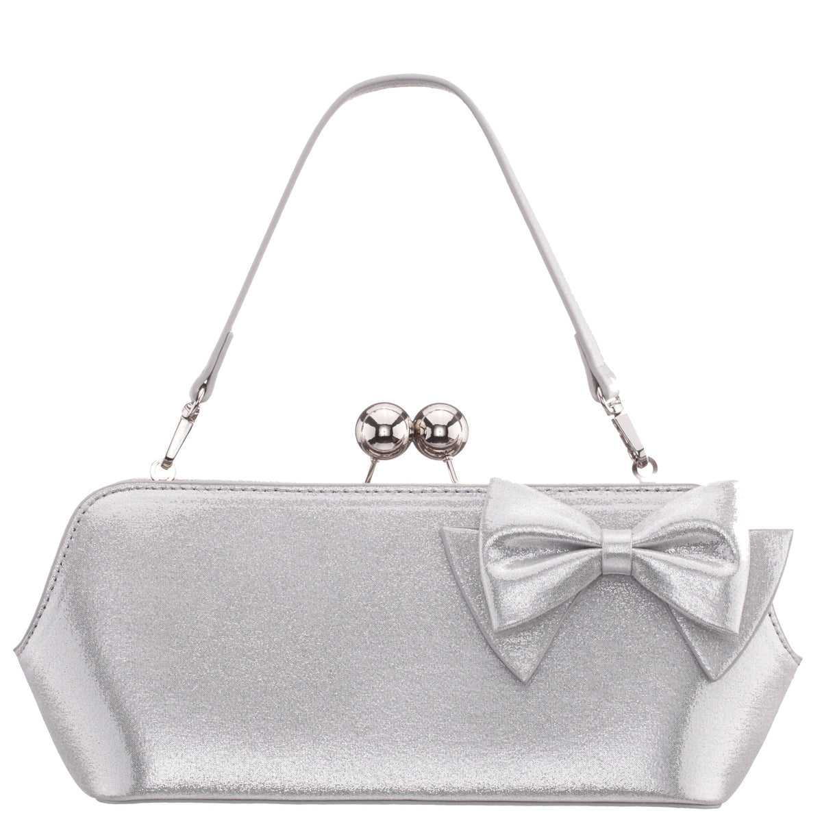 Nina Shoes Kenji-M True Silver Reflective Suedette Frame Clutch