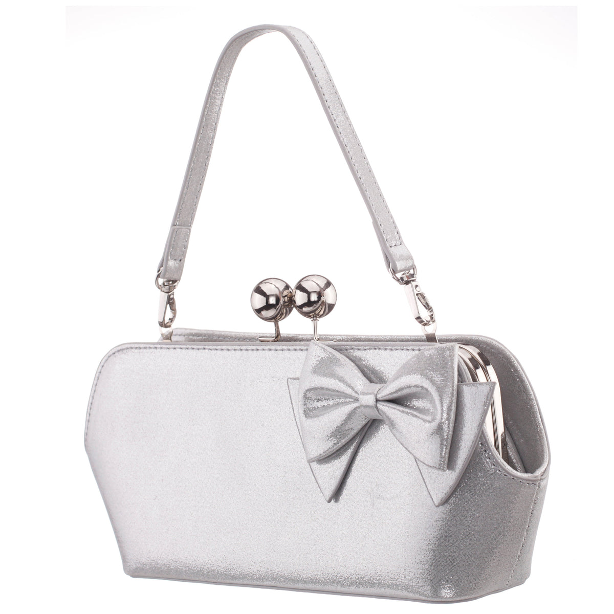 Nina Shoes Kenji-M True Silver Reflective Suedette Frame Clutch