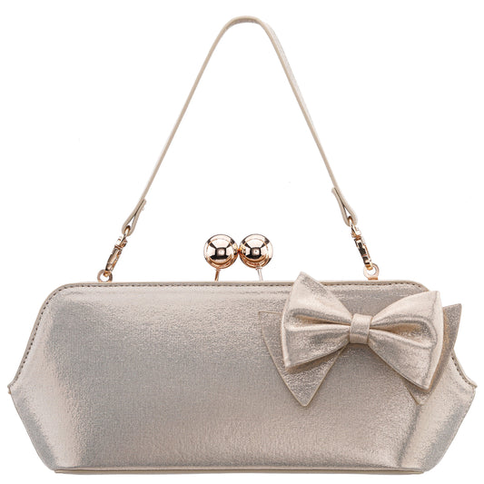 Nina Shoes Kenji-M Platino Reflective Suedette Frame Clutch