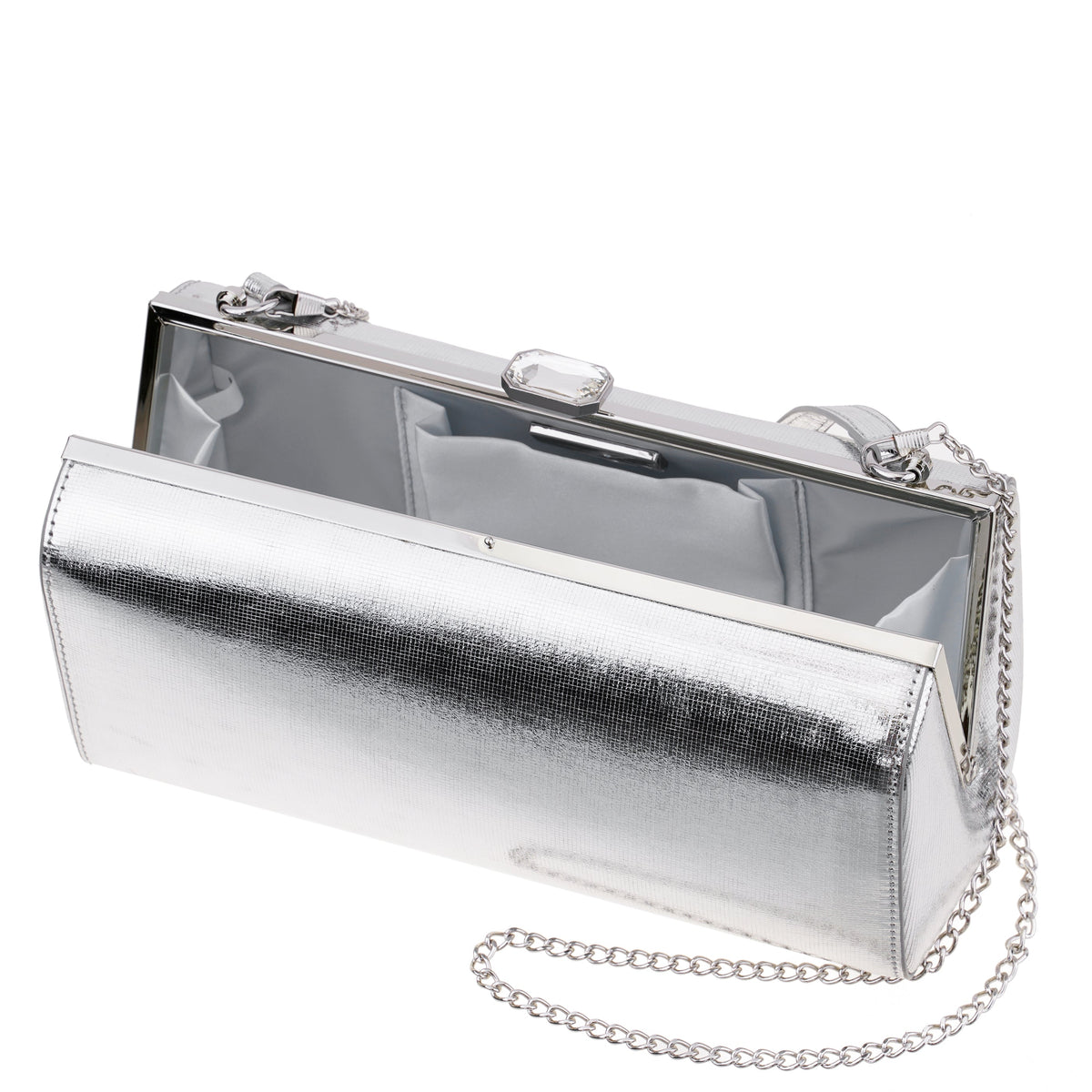 Nina Shoes Delsie Silver Mini Geo Metallic Frame Clutch
