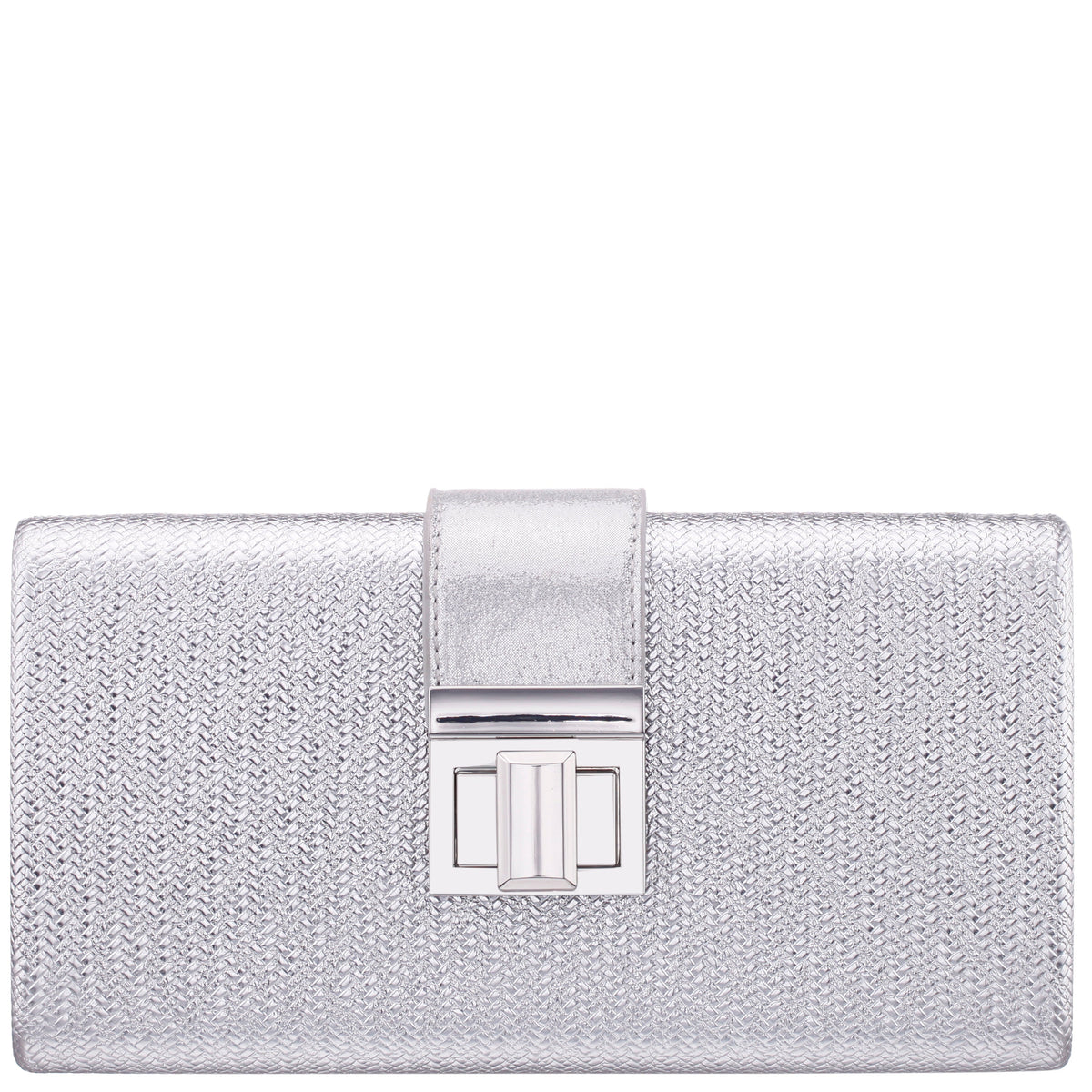 Nina Shoes Presly Antique Silver Embossed Woven PU / Reflective Suedette Minaudiere