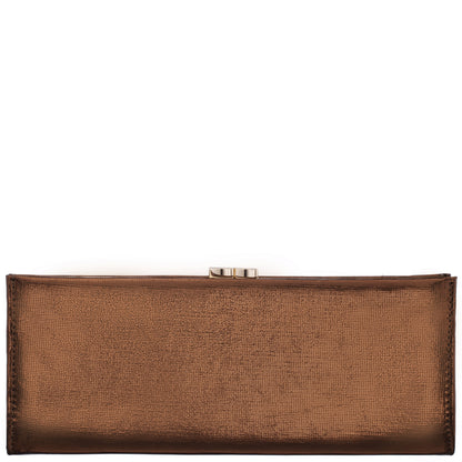 Nina Shoes Tierney Brown Mini Geo Metallic Fabric Frame Clutch