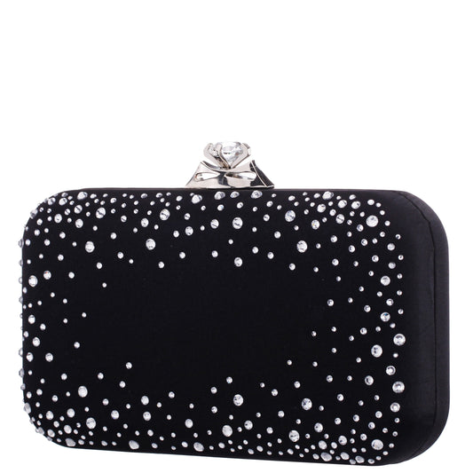 Nina Shoes Lindsay Black Satin / Glass Crystal Minaudiere