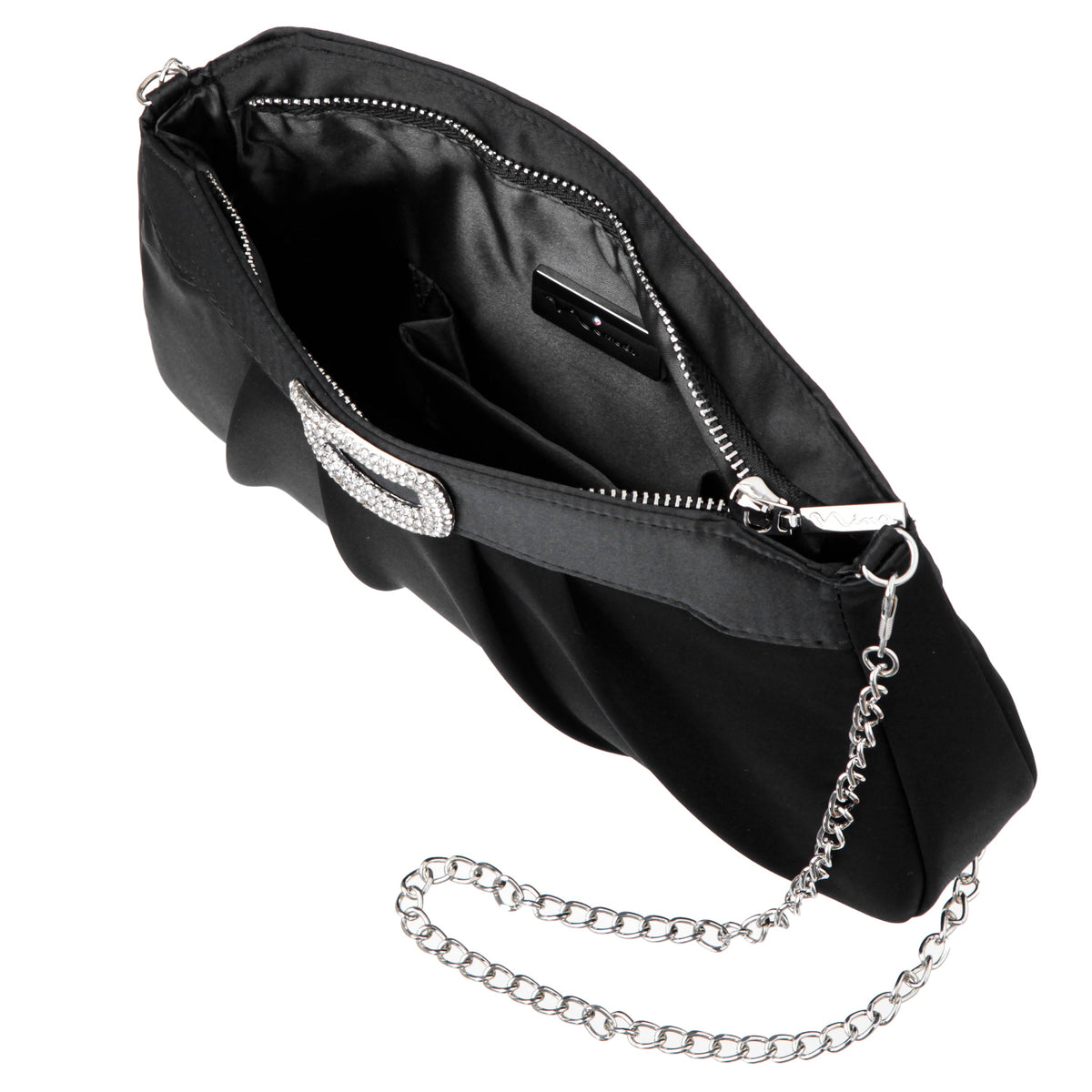 Nina Shoes Amy Black Satin / Glass Crystal Clutch