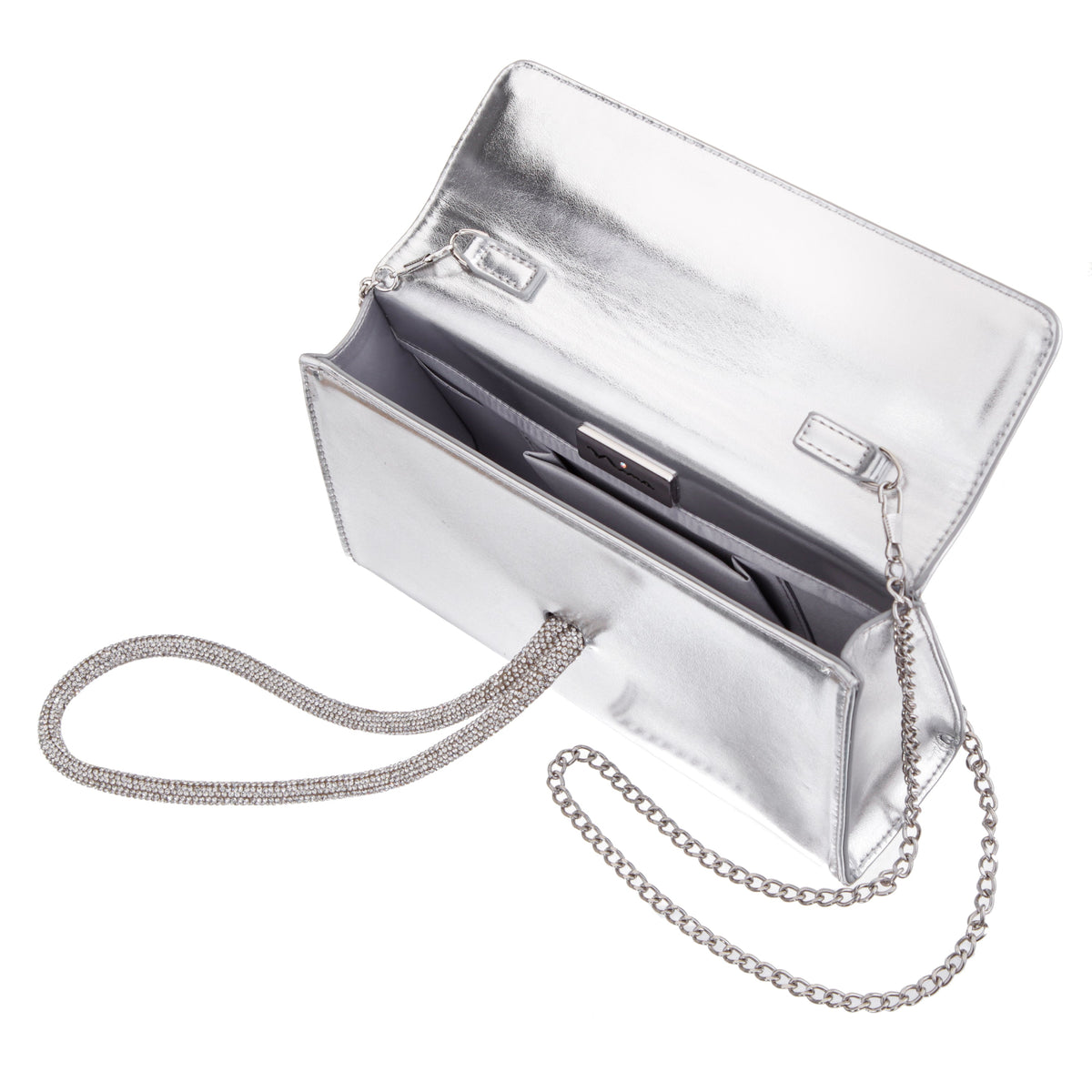 Nina Shoes Kaylee Silver Luna Foil PU / Glass Crystal Handle Bag