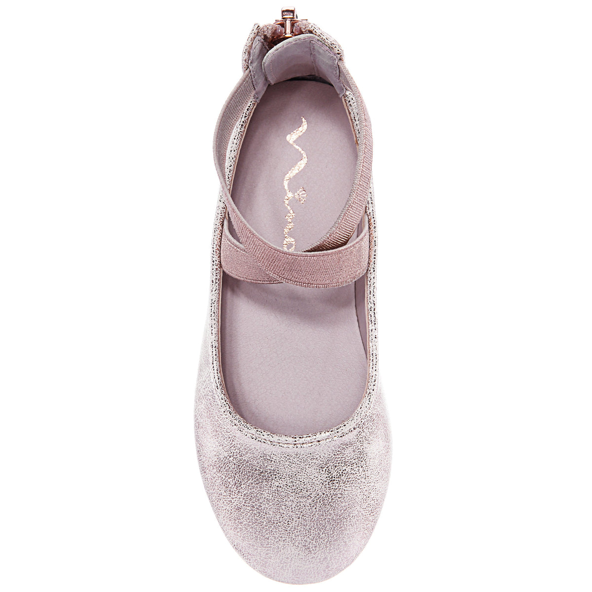 Nina Shoes Girls Marissa Rose Gold Distressed zip back ballet flats
