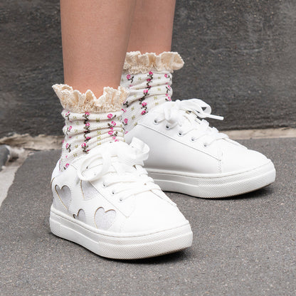 Nina Shoes Girls Esti Black lace up sneakers with hearts