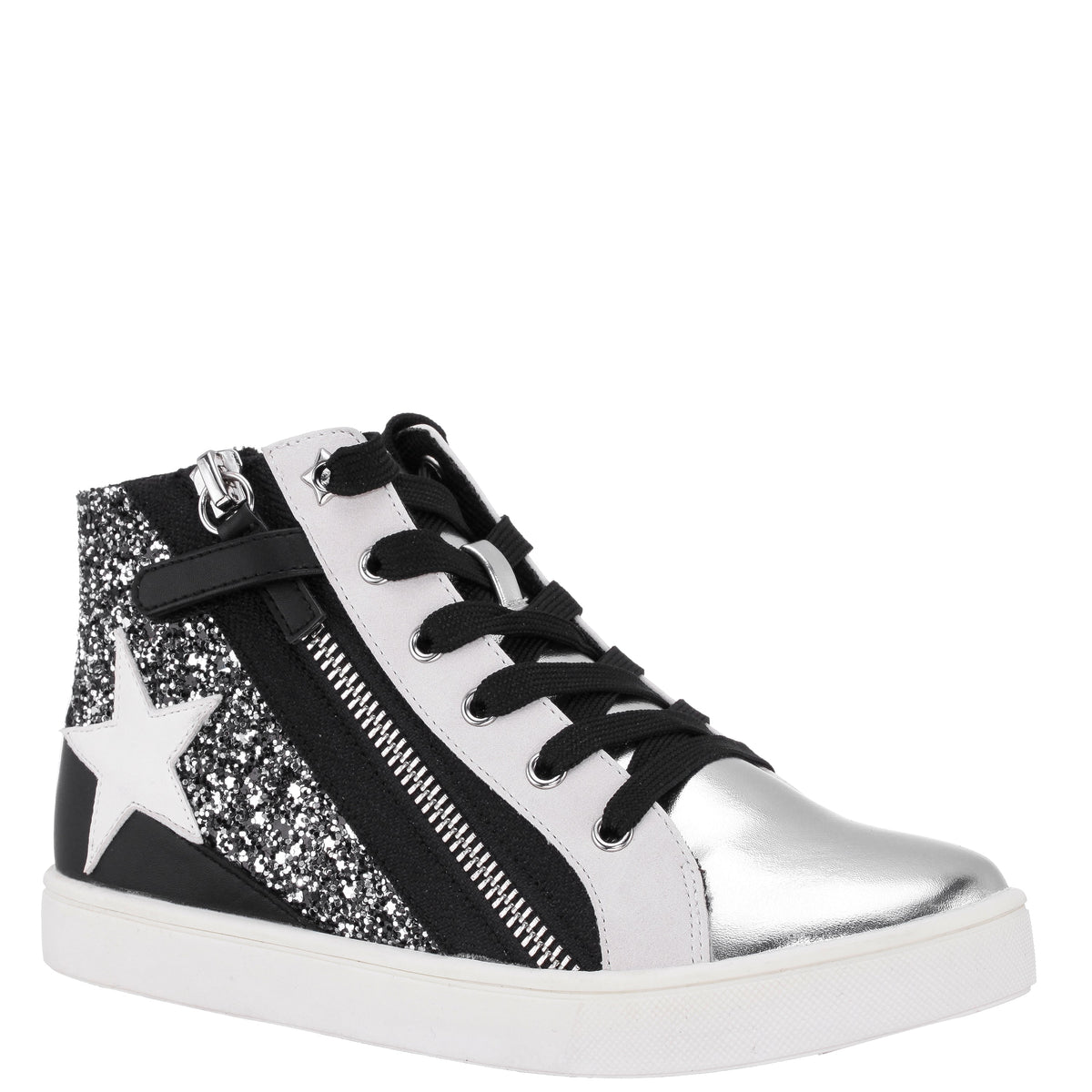 Nina Shoes Girls Yuti Black Glitter High Top Sneakers