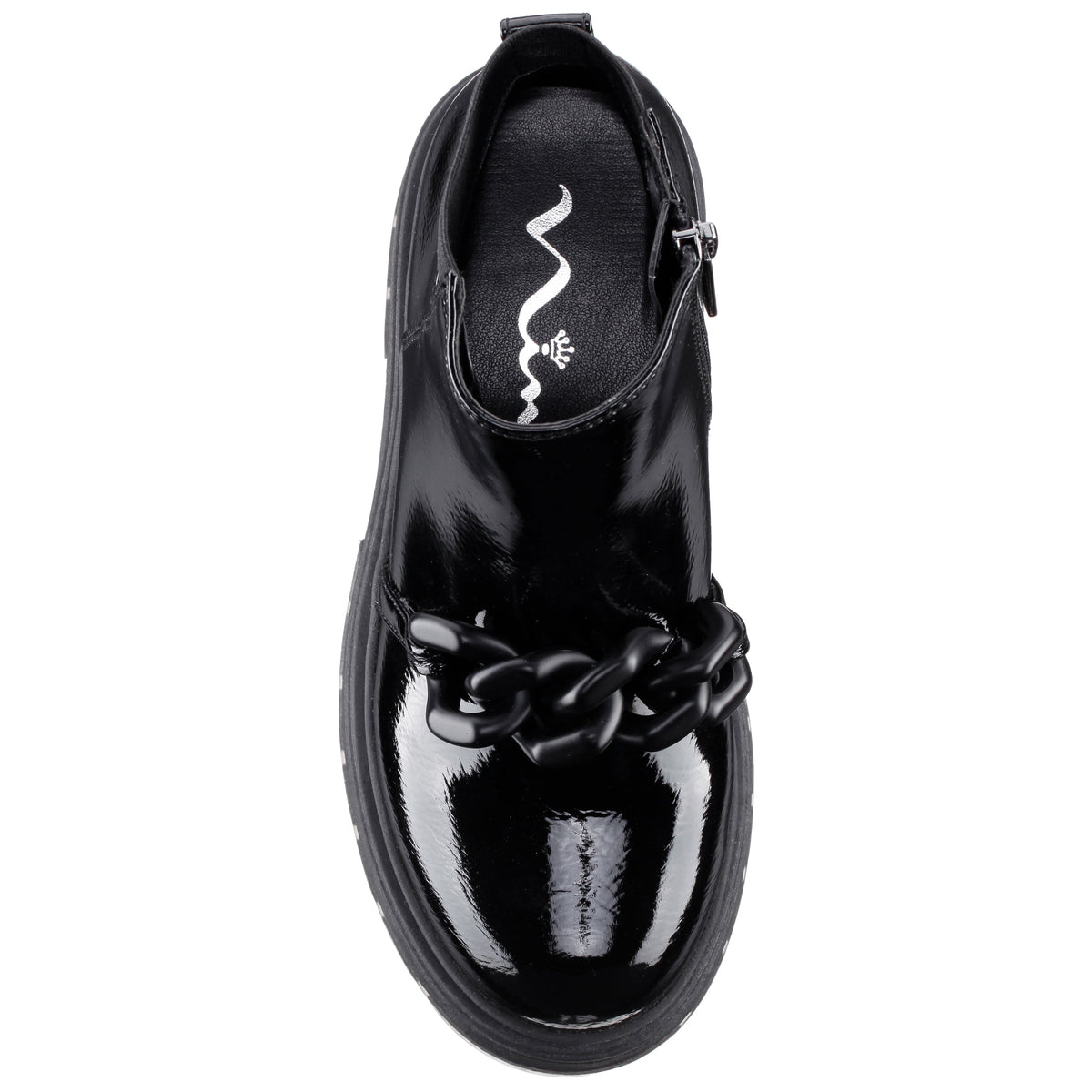 Nina Shoes Girls Ocean Black Crinkle Patent Side Zip boot