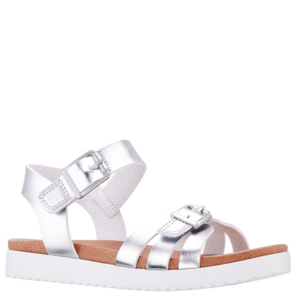 Nina Shoes Girls Lacey Silver Metallic Adjustable strap Sandals