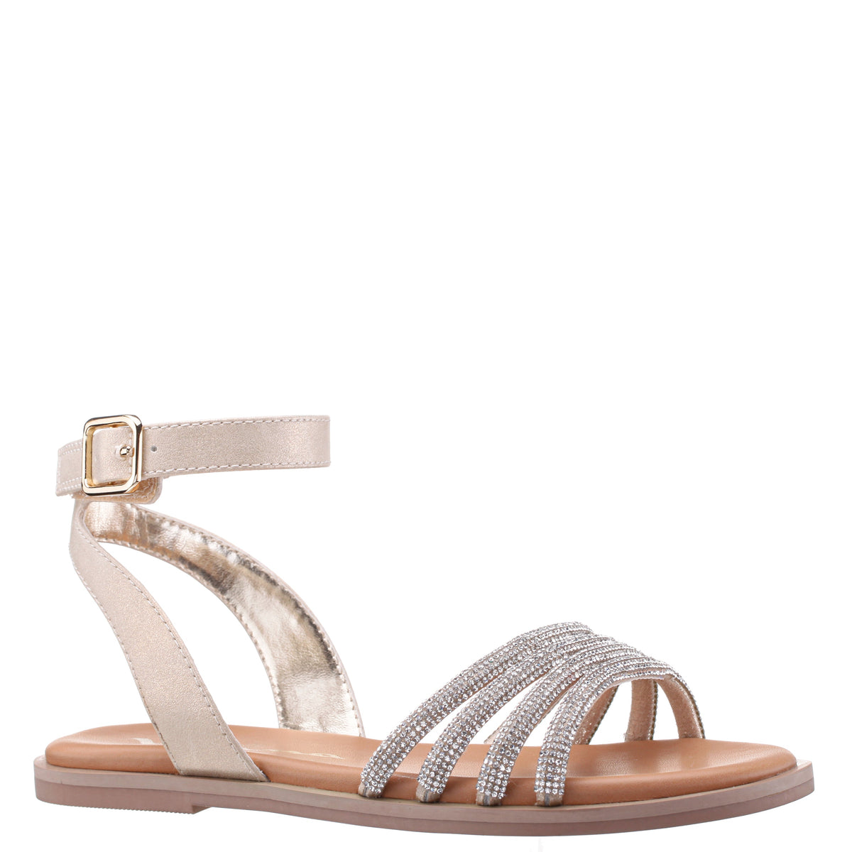 Nina Shoes Girls Lois Light Gold Shimmer Rhinestone Sandals