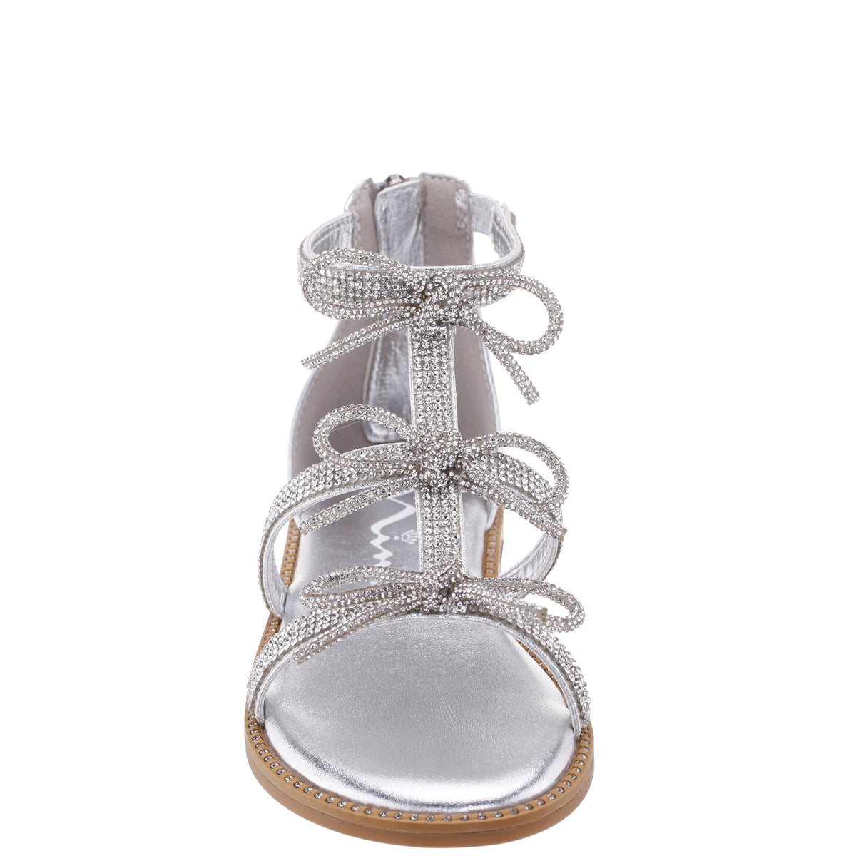 Nina Shoes Girls Solace Silver rhinestone sandal with bows