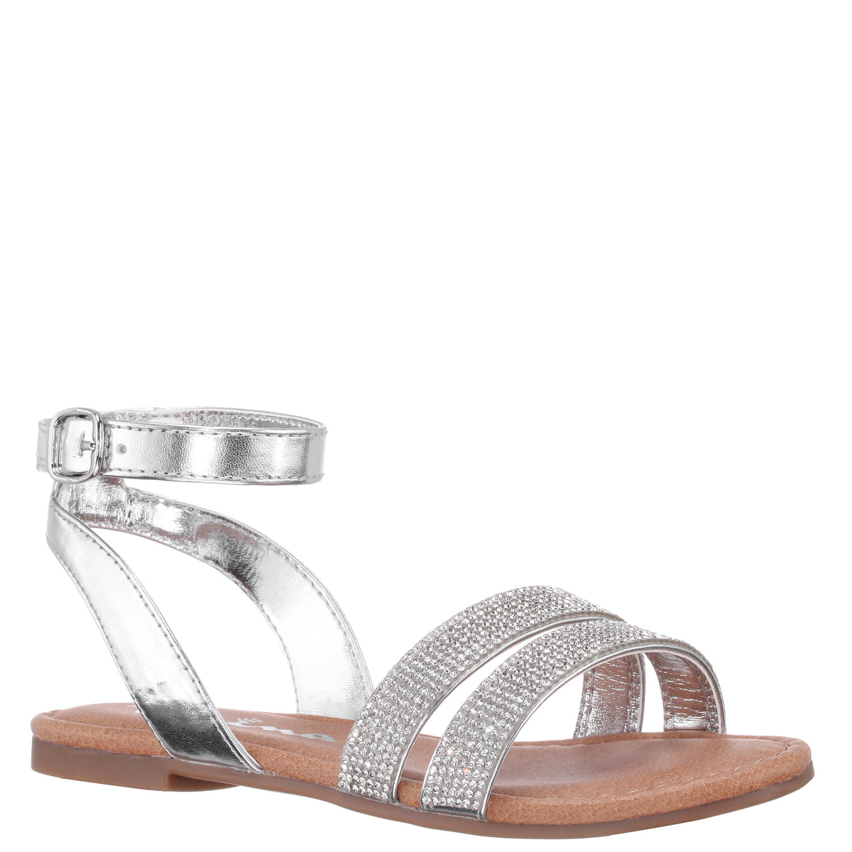 Nina Shoes Girls Cameena Silver Metallic Rhinestone Sandals