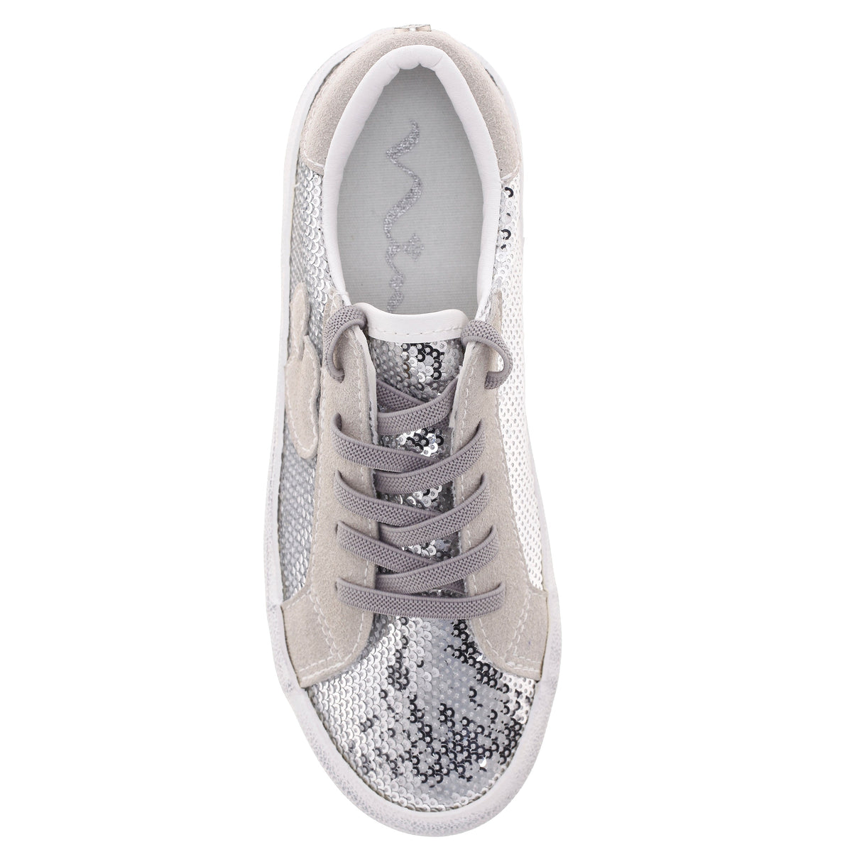 Nina Shoes Girls Madelina Silver Sequin Lace Up Sneakers