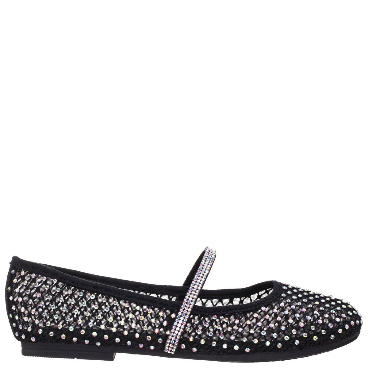 Nina Shoes Girls Jessa Black Rhinestone Mesh Ballet Flats