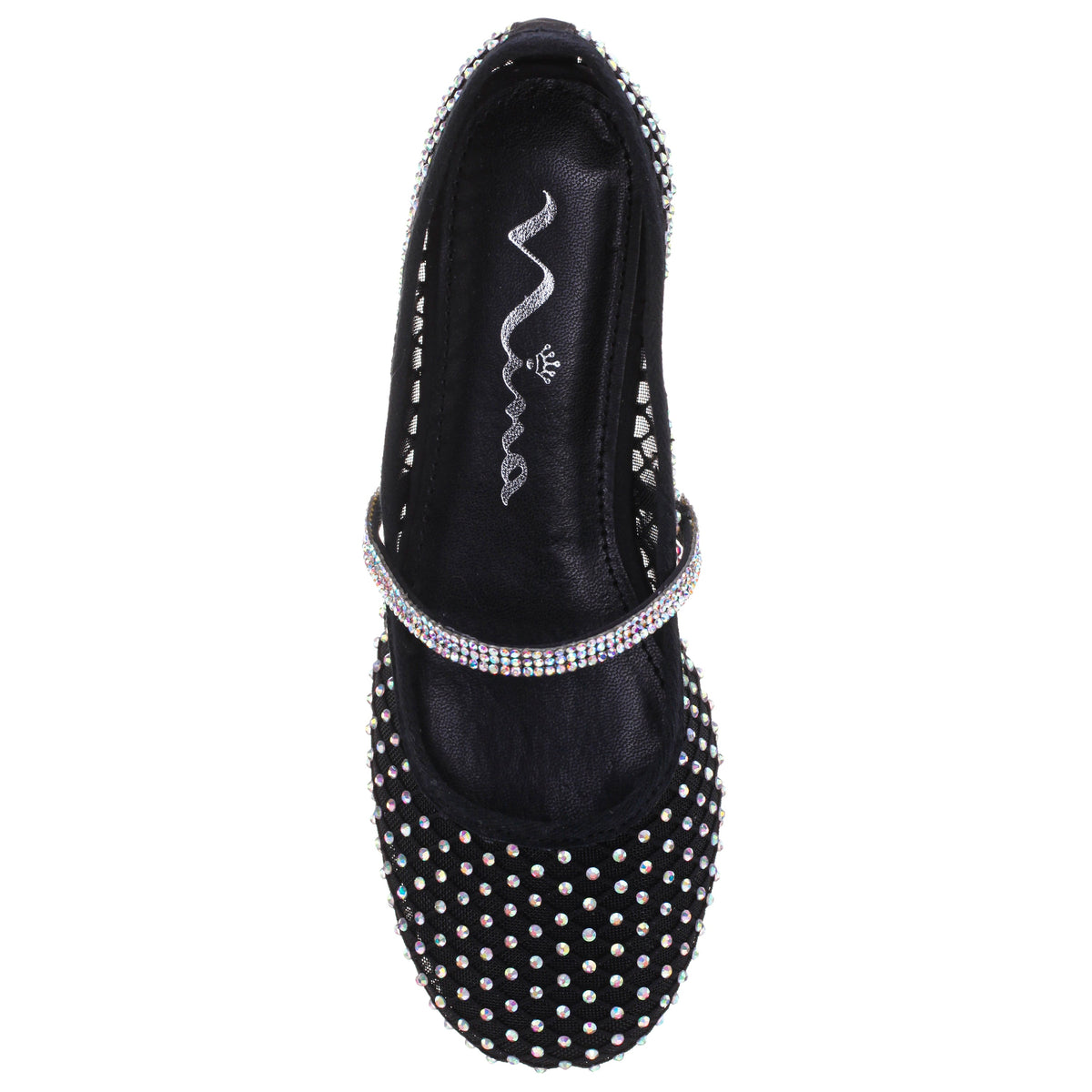 Nina Shoes Girls Jessa Black Rhinestone Mesh Ballet Flats