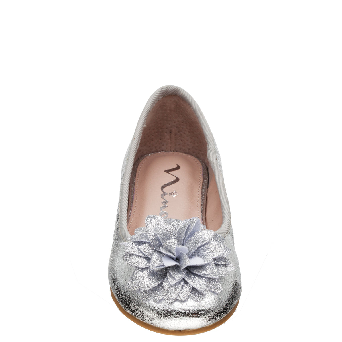 Nina Shoes Girls Jeanesse silver metallic flower ballet flats