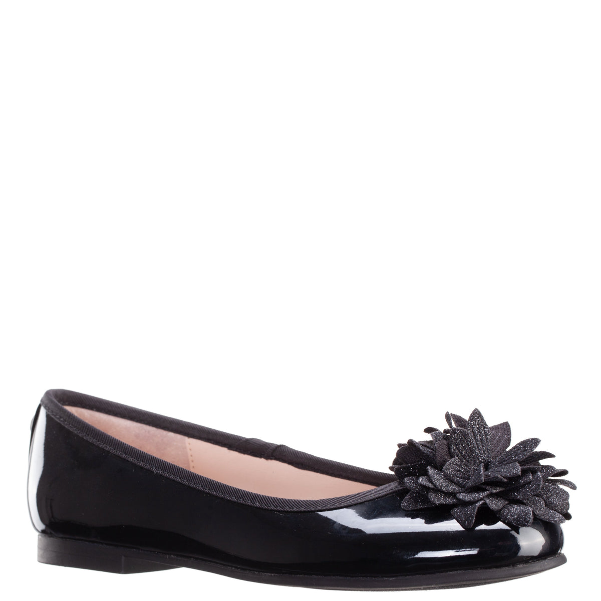 Nina Shoes Girls Jeanesse Black patent flower ballet flats