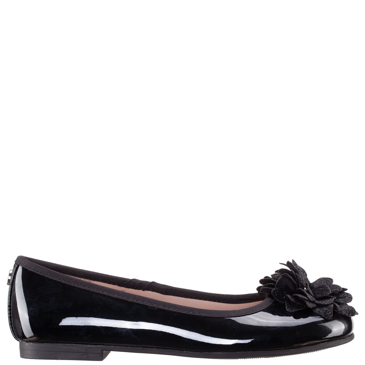 Nina Shoes Girls Jeanesse Black patent flower ballet flats
