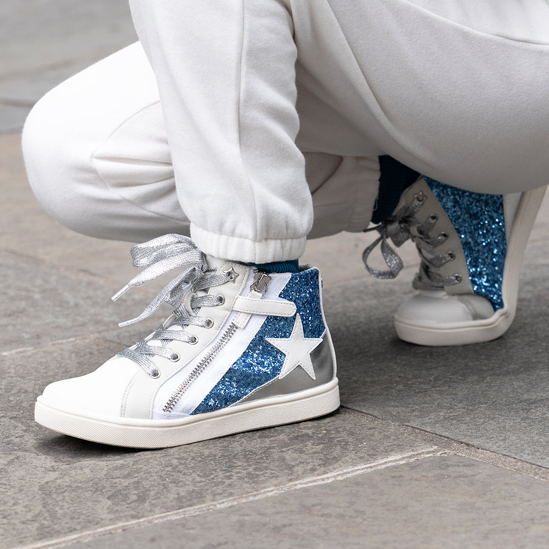 Nina Shoes Girls Yuti White Glitter High Top Sneakers
