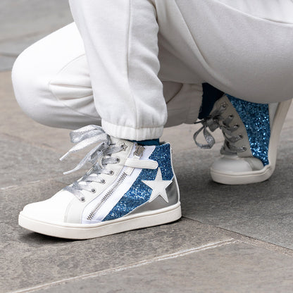 Nina Shoes Girls Yuti White Glitter High Top Sneakers