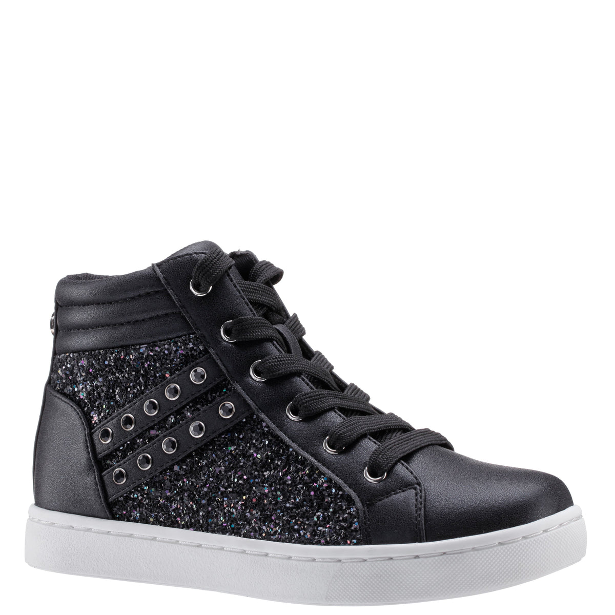 Nina Shoes Girls Michaela Black Glitter High Top Sneakers