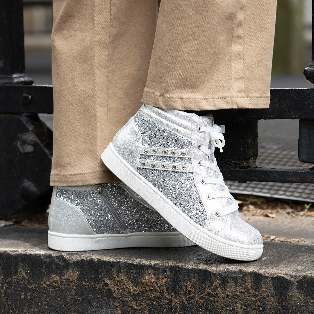 Nina Shoes Girls Michaela Black Glitter High Top Sneakers