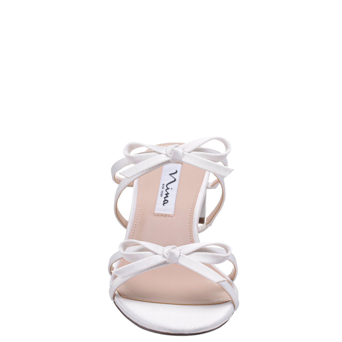 Nina Shoes Gaby White Satin with Bows on a Block-Heel Slide