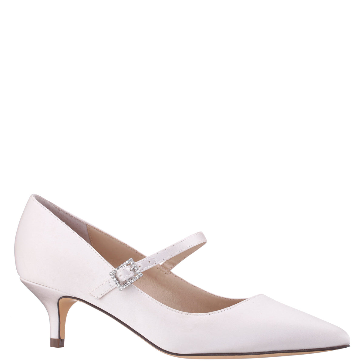 Nina Shoes Namali White Satin with Rhinestone Buckle Kitten-Heel Pumps