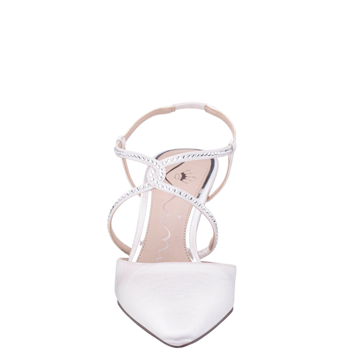 Nina Shoes Nichele White Satin with Crystal Twist Mid-Heel Slingback Pumps