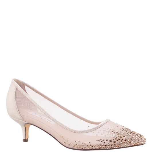 Nina Shoes Sofie Platino Mesh with Faceted Crystals Kitten-Heel Pumps