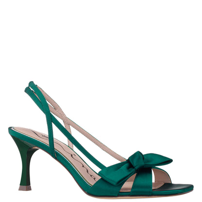 Nina Shoes Lizette Green Satin with Bow Slingback Sandal on a Mid-Heel