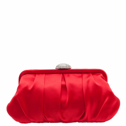 Nina Shoes Concord Red Pleated Frame Clutch With Crystal Clasp