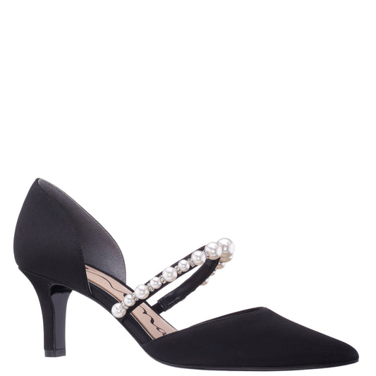 Nina Shoes Blair Black Satin Mid-Heel Pumps