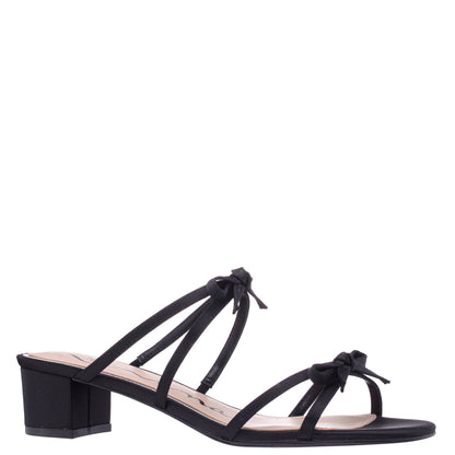 Nina Shoes Gaby Black Satin with Bows on a Block-Heel Slide